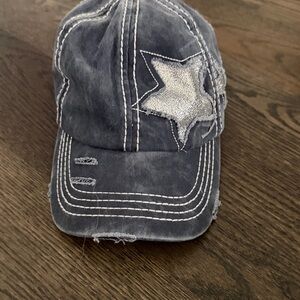 C.C Women’s Distressed Denim Cap with Silver Star